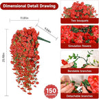 Artificial Hanging Flowers for Outdoors, 4 PCS 600 Blooms UV Resistant Morning Glory Faux Silk Vines, No-Odor Realistic Fake Plants for Garden Planter Porch Patio Decoration, Red
