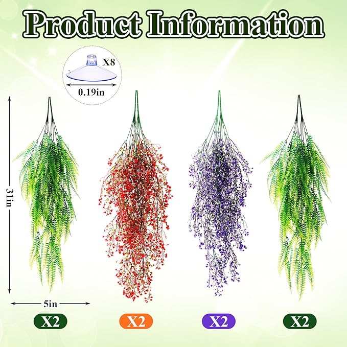 Suncalla Reptile Plants Terrarium Hanging Plants Vines Boston Climbing Terrarium Plant with Suction Cup for Bearded Dragons Lizards Crested Gecko Snake Crab Tank(Tri Color Series,3 Colors)