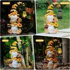 Solar Bee Garden Gnomes with LED Lantern – Waterproof Stacked Outdoor Decor for Yard, Patio – Unique Gnome Gift for Women, Mom, Grandma (Weatherproof Resin, Outdoor Statues)