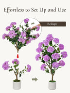 Artificial Flower Tree for Outdoor: 3.6ft Fake Crape Myrtle Tree Set of 2 for Front Porch Door Indoor Decor - Purple Realistic Silk Plant with Pot for Home Living Room Patio Decorations