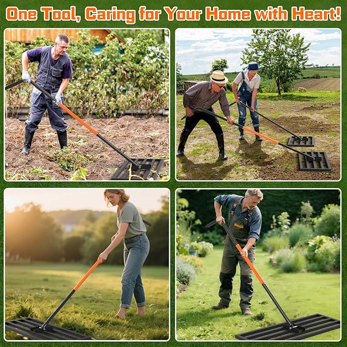 COZEER 30" x 10" Lawn Leveling Rake, Heavy Duty Stainless Steel Leveler Tool with 78" Adjustable Handle, Garden Yard Lawn Care for Garden, Golf Course, Farm and Pasture