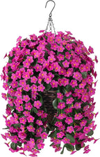 Artificial Silk Hanging Flowers Plants Baskets for Outdoor Decoration, Spring Outside Decoration, Fake UV Resistant Look Real Fuchsia Orchid Trailing Vines for Porch Patio Home