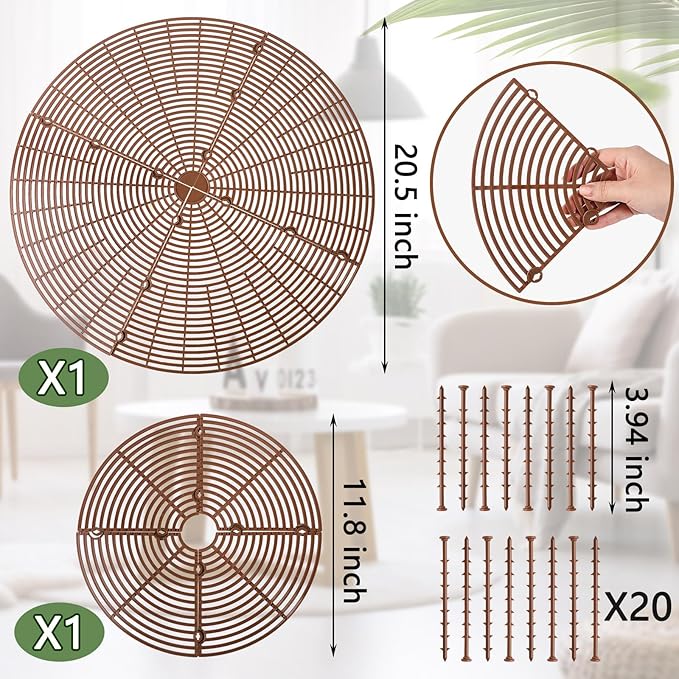 Newtay 2 Pcs Plant Pot Grid Soil Protector Covers Cuttable Flower Protector from Animals Cat Squirrel Digging Stopper Plant Pot Cover with Stake for Indoor Outdoor Gardening (20.5 +11.8 Inch,Brown)