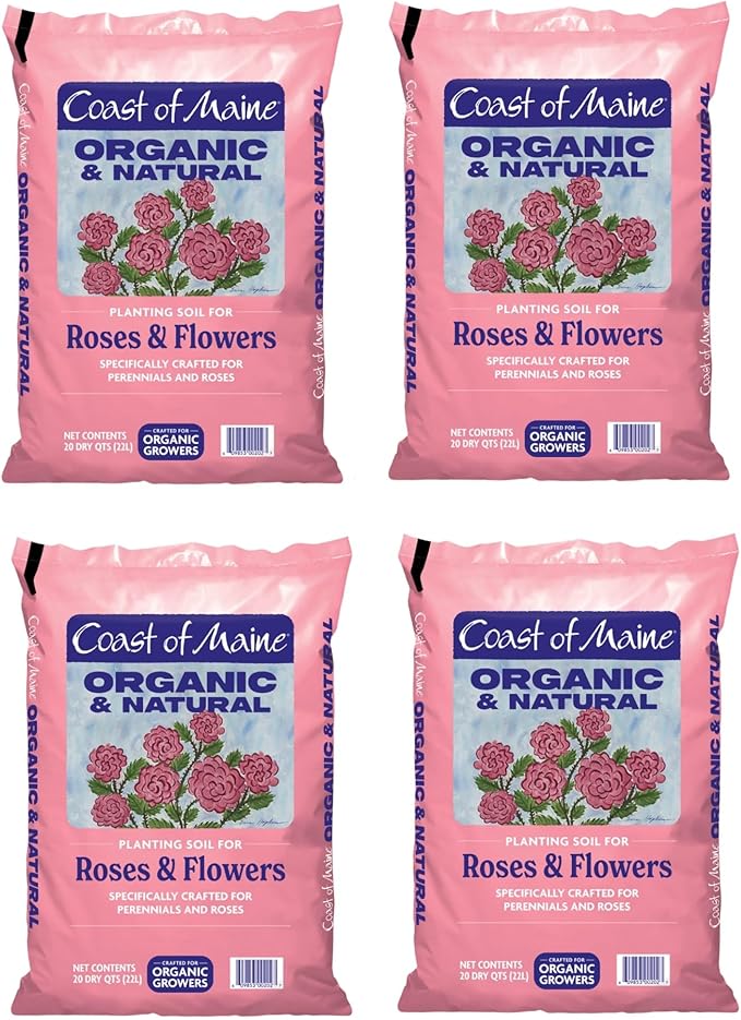 Coast of Maine Organic & Natural Planting Soil for Roses & Flowers - Premium Garden Soil w/Composted Manure, Sphagnum Peat Moss for Multi Use In Ground & Containers - Enhanced Drainage (20 Qt)