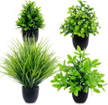 LOYWREE 4 Pack Mini Fake Plants Small Artificial Greenery Potted Plants in Black Pots for Home Office Desk Table Bathroom Farmhouse Room Decor