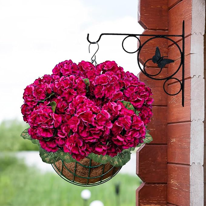 6 Bundles Artificial Geranium Flowers for Outdoors, Realistic Silk Geraniums Fake Flowers UV Resistant Faux Plants for Porch Front Door Planter Patio Balcony Outside Decor (Fuchsia)