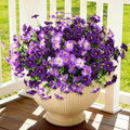 Artificial Flowers for Outdoors Fake Plants Spring Summer Decoration, 12 Bundles Faux Petunias UV Resistant Realistic Silk Flower for Outside Planters Patio Porch Yard Window Box (Double Purple)