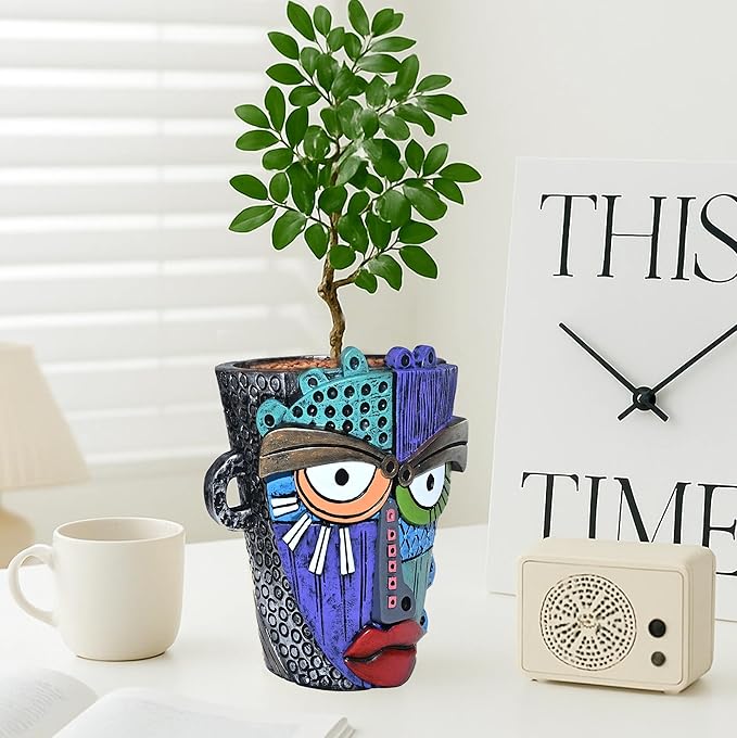 Midogaigai Abstract Face Planter Pots for Plants,Hand-Painted Colorful Flower Pots with Drainage,Indoor Outdoor Garden Decor Gift(Eclectic,Small)