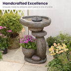 Solar Fountain for Bird Bath, Water Fountain Outdoor with Planter, Freestanding Rock Solar Waterfall with LED Lights for Garden, Patio, Yard