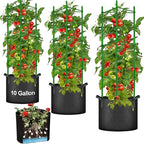 Tomato Cages with 10 Gallon Grow Bags, 48 Inches Garden Tomato Planter, 3-Pack Tomato Trellis for Raised Garden Bed, Tomato Cage Pots Plant Support Stakes Trellis for Climbing Plants Vegetable Flowers