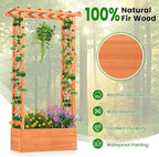 HAPPYGRILL Raised Garden Bed with Trellis, Wood Elevated Garden Bed with Hanging Roof, Planter Box, Drainage Holes for Climbing Plants, Flowers, Vegetables, 31" L x 14" W x 60" H
