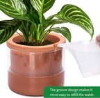 Phoenix Vine 8 Inch Self Watering Planter Pots, Design White Terracotta Pots for Plants, Indoor Cylinder Terra Cotta Pots with Glass Vase, Set of 1, 51-A-H-1