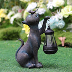 IVCOOLE Outdoor Cat Statues Solar Garden Decor : Cat Figurine with Bird Decor,Unique Garden Art for Porch Patio Balcony Yard Lawn Ornaments - Birthday Housewarming Gifts for Grandma Mom Women