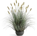 FloraFairy 3ft Onion Grass, Extra Lush Artificial Plant and Greenery, Fake Floor Plants Indoor Outdoor, Potted Faux Green Bristlegrass with Spikes, Horsetail Reed Grass, House Decorative