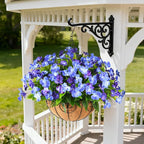 Artificial Impatiens Flowers for Outdoors, 6 Bundles Silk Fake Flowers for Spring Summer Decoration, UV Resistant Faux Plants Plastic Bouquet for Home Planter Porch Patio Yard Decor(Double Blue)