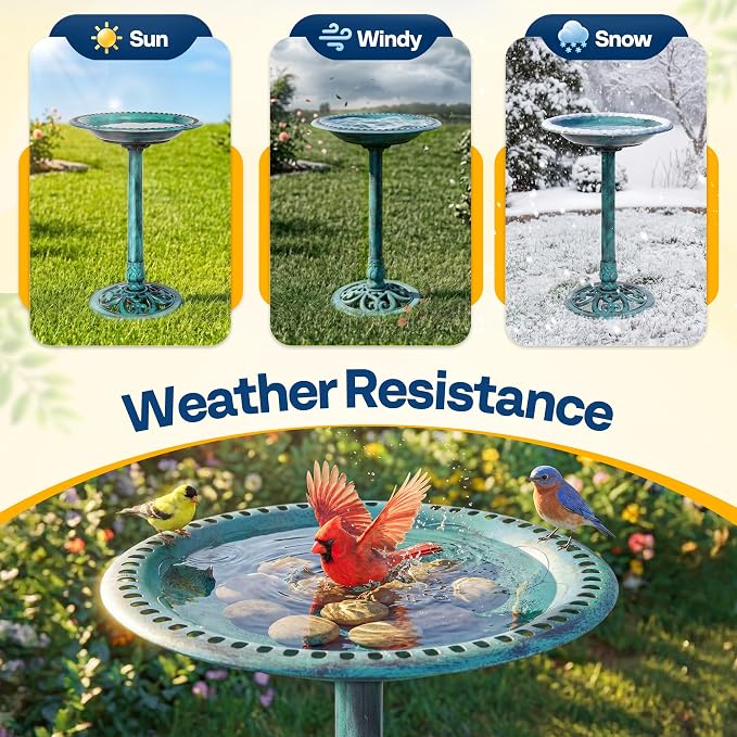 VIVOHOME Bird Bath for Outside, Polyresin Pedestal Bird Baths for Outdoor, Garden, 28 Inch Height Weather-Resistant Birdbaths with 20" Bowl, Green