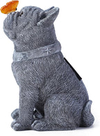 Solar French Bulldog Garden Statue with Butterfly, Outdoor Frenchie Sculpture Decor for Patio, Yard & Lawn, Unique French Bulldog Gifts & Dog Memorial Statue,10 Inch, Resin (Grey Stone)