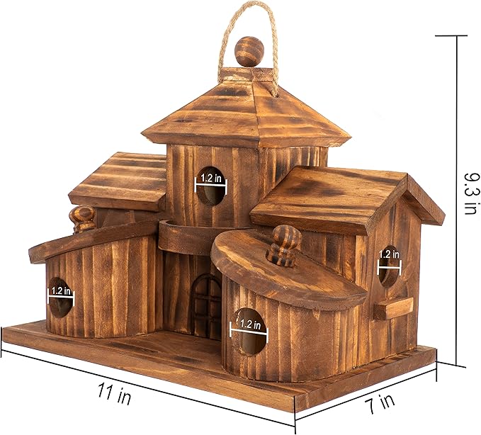 COLEBA Bird Houses for Outside,Outdoor 5 Hole Bird House Room for 5 Bird Families Bluebird Finch Cardinals Hanging Birdhouse for Garden