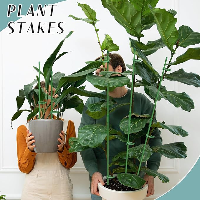 40 Pcs Plant Support Stakes, Indoor Plant Stakes Adjustable Length, Garden Sticks for Indoor Outdoor Plants, Plant Poles with with Rings Clip for Potted Plants Tomato Monstera Orchid
