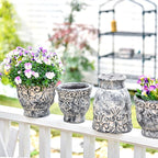 Sungmor 7.3 Inch Cement Plant Pot for Plants, Succulent Planter with Embossed Design, Vintage Concrete Flowerpots with Drainage Hole, Decorative Orchid Houseplant Pot Indoor Outdoor Plant Container