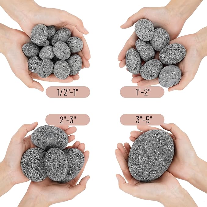 Skyflame 3-5 Inch Round Lava Rock Pebbles, 15 Pounds Black Natural Tumbled Stones for Indoor Outdoor Gas Fire Pit|Fireplaces|Garden Landscaping Decoration| Cultivation of Potted Plants