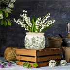 4.7" Small Ceramic Plant Pot Beige Green Vintage Floral Crackle Glaze Rustic Flowers Pot Decorative Planter with Drainage for Indoor Outdoor Plants Home Kitchen Office Decor Gift