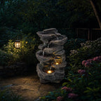 Solarbloom 18.8" H Garden Fountains Outdoor,6-Tier Spiral Cascading Stacked Waterfall Fountain with LED Lights, Freestanding Resin Water Feature for Patio Garden Backyard Deck Home Decor