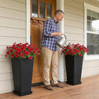 FENCY Set of 2 Tall Planters for Outdoor Plants, 24 Inch Large Tapered Pots with Drainage Trays, Weather-Resistant Plastic Plant Containers for Patio, Porch, Garden, Front Door Decor,Black