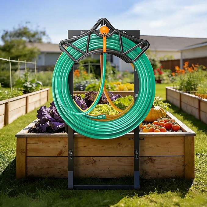 Garden Hose Holder Holds 2 * 160Ft Hoses, Heavy-Duty Freestanding Hose Holder with 4 Spikes, Rustproof Freestanding Hose Stand Water Hose Hanger Storage Hose Rack for Outside, Yard, Lawn, Farm