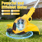 21V Cordless String Trimmer & Edger, 12" Auto-Feed Grass Cutter with 2.0Ah Battery & Fast Charger, 2-in-1 Electric Lawn Tool Includes 10 Lines for Garden and Yard Maintenance-Yellow