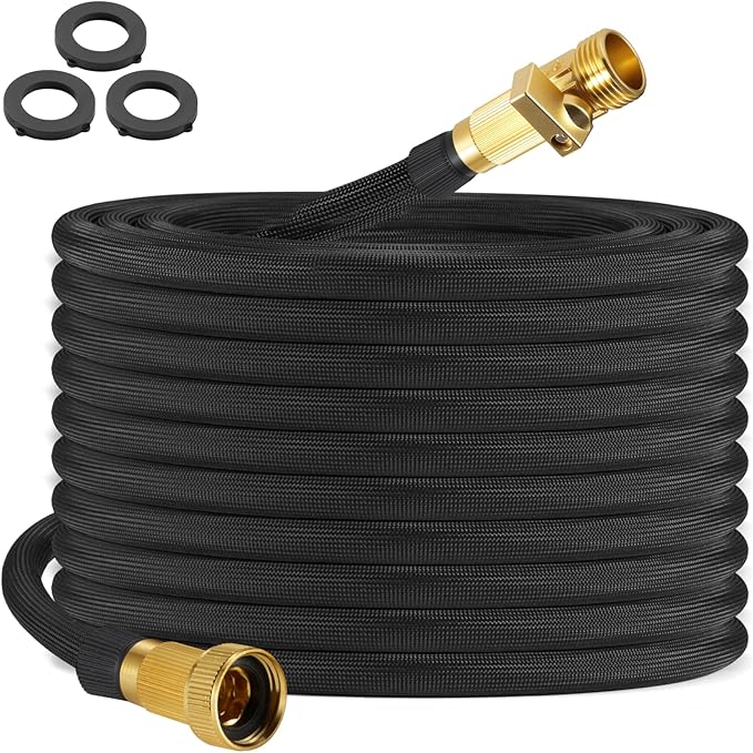 25ft Garden Hose – Lightweight & Flexible Water Hose, Leak-Proof Fabric & Non-Expandable with Shut-Off Valve for Yard, Outdoor Watering, Car Wash & RV