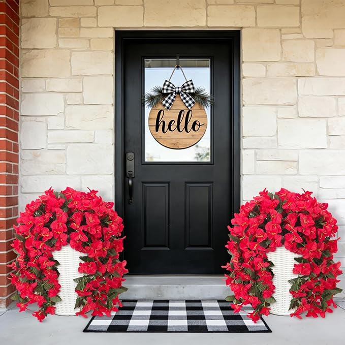 2 pcs Artificial Faux Bougainvillea Flowers Plants for Outdoor Outside Summer Decoration, Fake Silk UV Resistant Long Trailing Vines for Front Door Porch Planter Balcony