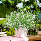 42 Pcs Fake Lavender Flowers Outdoor UV Resistant Faux Plastic Lavender Flowers No Fade Artificial Lavender Purple Plants for Outside Garden Porch Window Box Hanging Planter Decor (White)