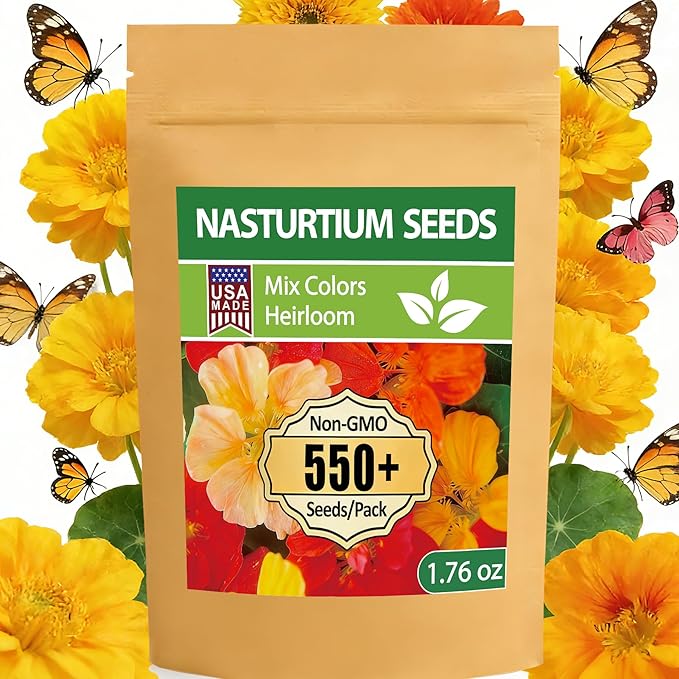 LUOJIBIE Nasturtium Seeds, 550+ Mixed Colors Large Blooms Seeds Bulk Pack, Nasturtium Seeds for Planting 2026, High Germination Non-GMO, Wildflower Seeds for Planting Indoor Outdoor, Open Pollinated