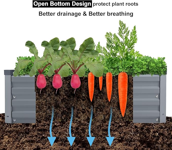 Meberam 2 Pack 6x3x1FT Galvanized Raised Garden Beds Kit Outdoor Metal Gardening Planter Box for Vegetable Elevated Flower Herbs,Gray