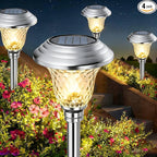 Beau Jardin 4 Pack Solar Pathway Lights White+ Color Changing Stainless Steel 3 Mode Outdoor Multicolor Metal Solar Powered Waterproof Glass for Garden Landscape Path Yard Walkway Driveway Silver