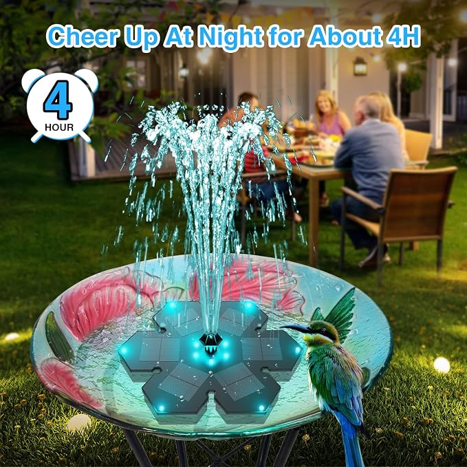 Solar Fountain Snowflake Style, 2025 Upgrade 3.5W Solar Bird Bath Fountains, Solar Powered Water Fountain with 2000mAh Battery, LED Lights, 7 Nozzles for Hummingbird, Garden, Pool, and Pond