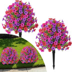 Alupssuc 2Pcs 20" Artificial Topiary Ball Flowers for Outdoors, Spring Decoration with Spike, UV Resistant Faux Summer Plants, Fake Bushes Indoor Decor, Red Rose Purple for Garden, Porch & Patio, Home