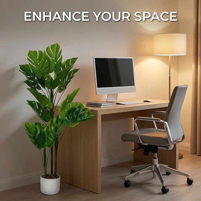 Garvee 3.6FT Artificial Monstera Plant in Pot, Fake Decorative Evergreen Potted Floor Tree, Indoor Faux Tropical Plants for Living Room Porch Entryway Office, No Assembly
