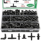 340PCS 1/4" Drip Irrigation Kit Barbed Connectors, Straight Barb, Tee, Single Barb, End Plug, Elbow, 4 Way Coupling Irrigation Fittings for Garden Lawn Flower Pot