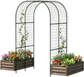SUNYRISY Galvanized Raised Garden Bed with 87" H Arch Trellis for Climbing Plants Outdoor, Metal Planter Box with Netting for Gardening Flowers Vegetables Fruit, Wood Grain