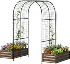 SUNYRISY Galvanized Raised Garden Bed with 87" H Arch Trellis for Climbing Plants Outdoor, Metal Planter Box with Netting for Gardening Flowers Vegetables Fruit, Wood Grain