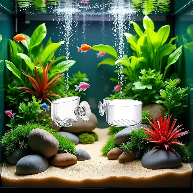 2 Pcs Aquarium Plant Pot, Glass Fish Tank Holder, Aquarium Decoration Plants Cup with Suction Cups for Tank Ornament Aquarium Décor Plastic Plants Fish and Aquatic Pets
