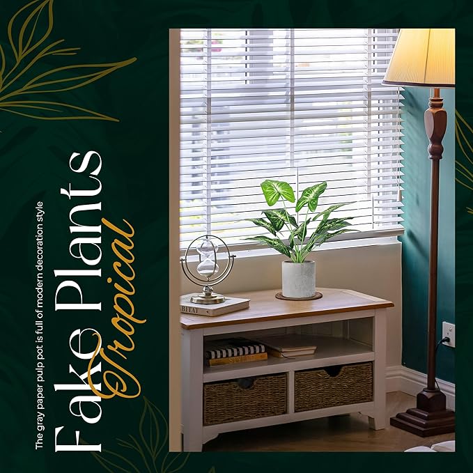 2pcs Fake Plants 16" Faux Plants Artificial Tropical Plants Indoor for Home Office Desk Kitchen Bathroom Table Shelf Decor