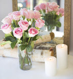 KaBloom - Bouquet of 12 Fresh Pink Roses (Farm-Fresh, Long-Stem) with Vase - Fresh Flowers for Birthday, Valentine's & Mother's Day