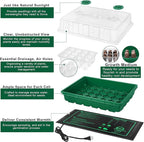 Hahood Seed Starter Kit with Grow Light Seedling Heat Mat 48 Cells Seed Starter Tray with Humidity Dome and Base Germination Trays Plastic Growing Trays Plant Propagation Kit for Seed Starting, Green