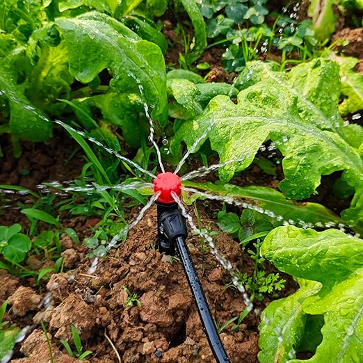 Drip Irrigation Emitters for 1/4" Drip Irrigation Tubing - Adjustable 360 Degree Water Flow Drippers on 5" Arrow Stake for Garden Watering System (25pcs Drip Emitters with Lock Barbed)