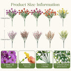 SHareconn 24 Bundles Artificial Flowers for Outdoors Decoration, Faux Plants Fake Silk Colorful Daisy Eucalyptus Lavender, UV Resistant for Outside Home Indoor Spring Decor, RedRosyPurpleYellowOrange