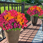 Spring Artificial Bougainvillea Flowers Fake Plants for Outdoors Porch Planters, UV Resistant Faux Realistic Silk Colorful Greenery for Summer Outside Patio Decoration, 8 Bundles