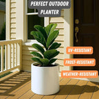 Fox & Fern 12" Large Plant Pot Fits Plant Stand - Fiberstone - Drainage Plug - Outdoor Indoor - Matte White